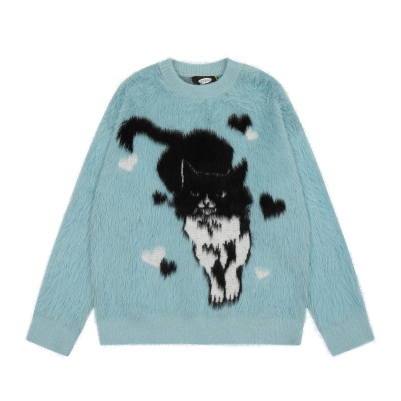 Cute Cartoon Cat Jacquard Milk Huhu Soft Glutinous Sweater For Men And Women