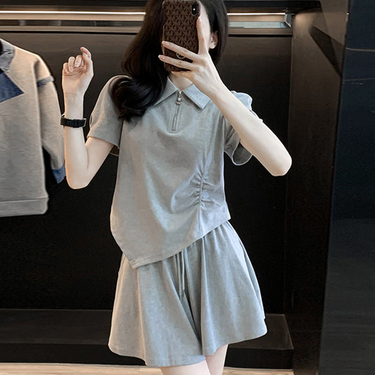 Loose-fitting Wide-leg Shorts Two-piece Set