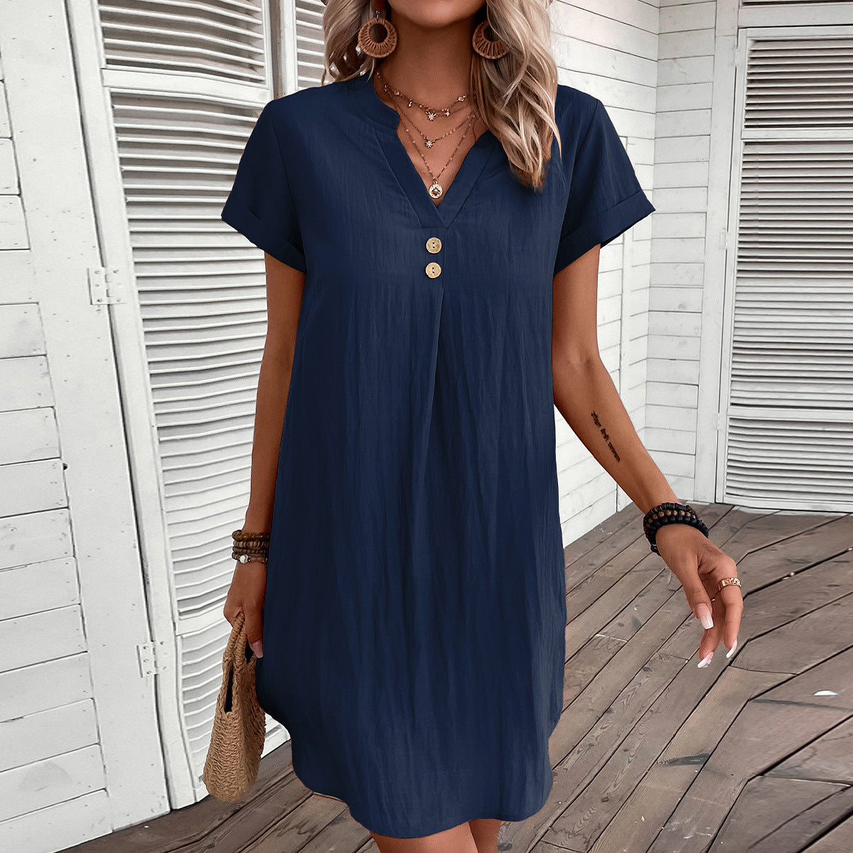 Solid-color Casual Dress Loose-fitting And Slimming