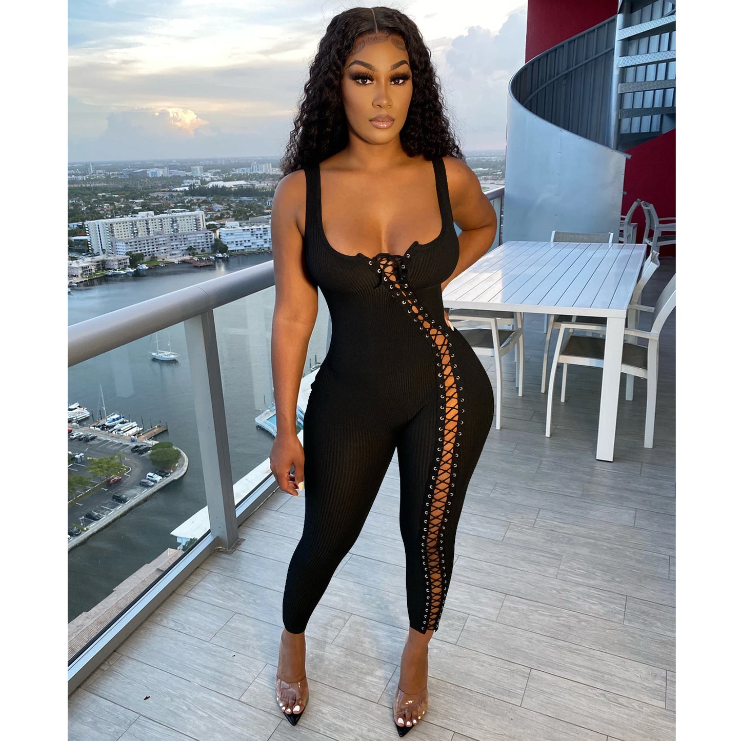 Dame Mode Enkel Stroppet Udhulet Jumpsuit