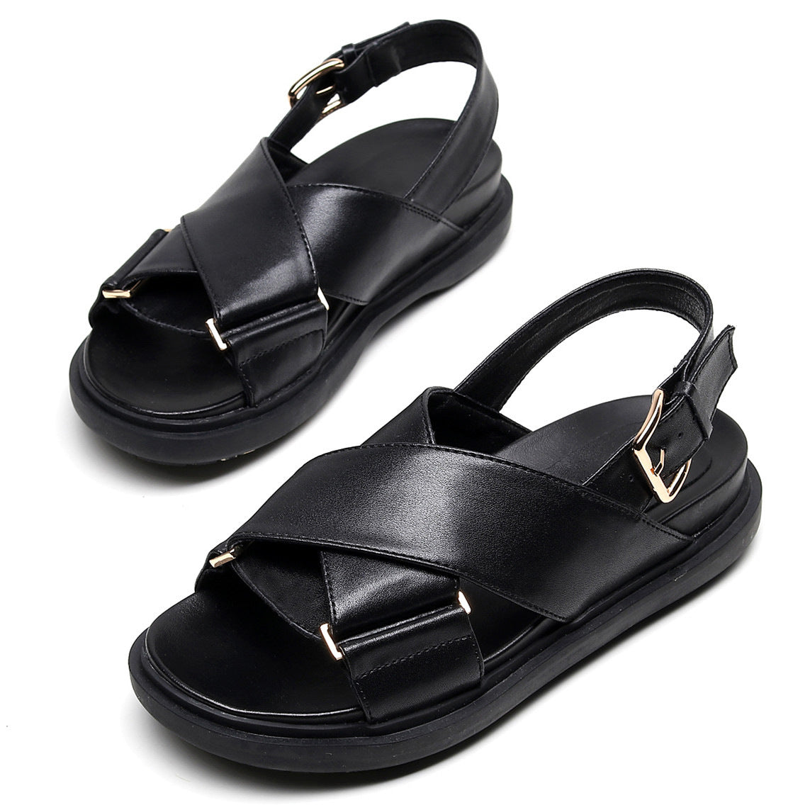 Women's Cross Sandals Hemp Rope Flat Shoes Platform Fish Mouth Sandals