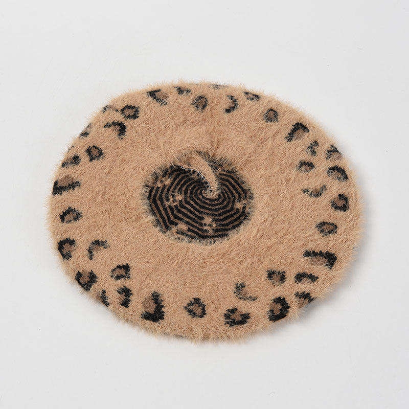 Plush Fleece Warm New Leopard Knitted Beret Women