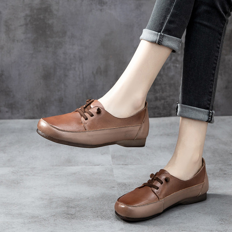 Leather Color Stitching Deep Mouth Women's Shoes