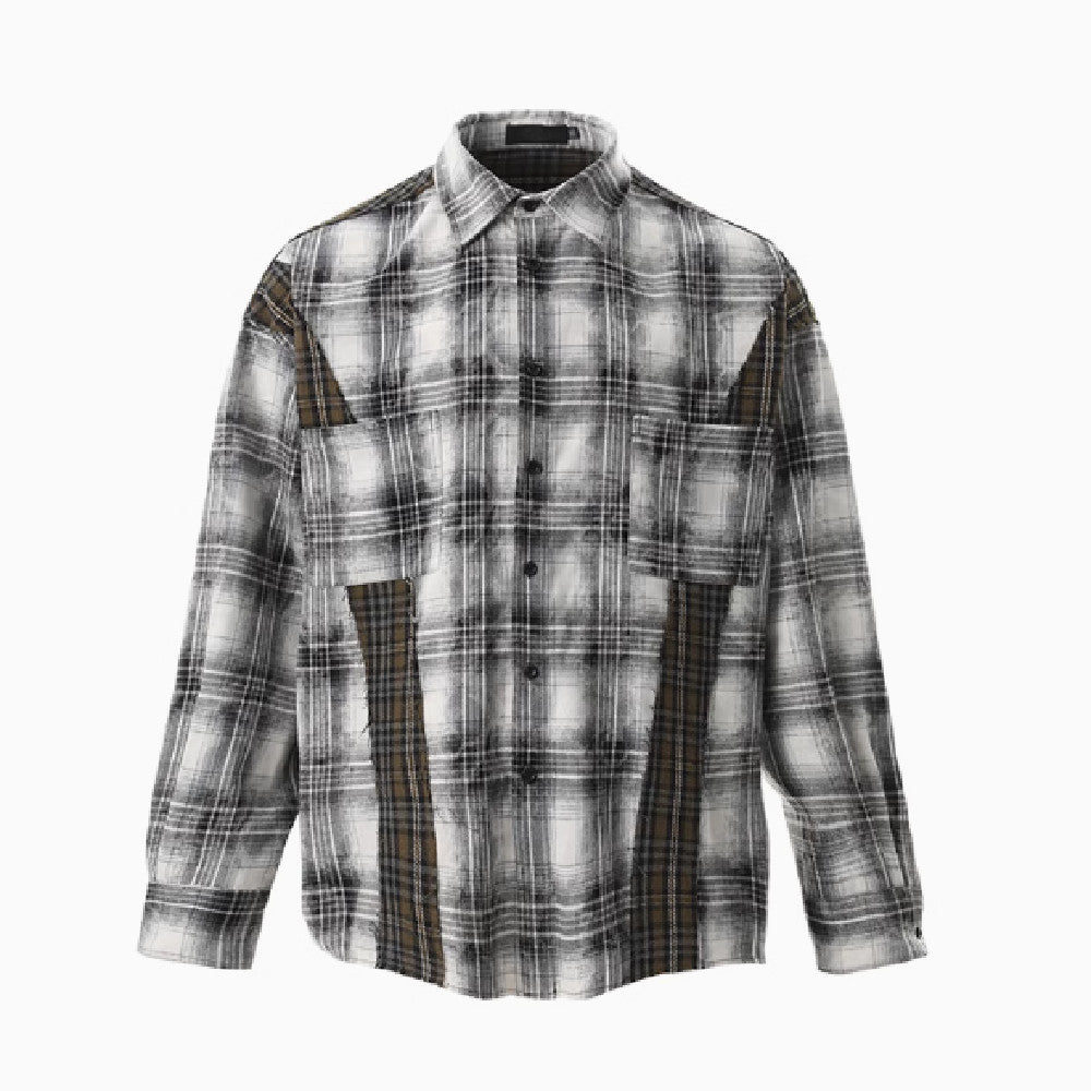 Retro Distressed Patchwork Checkered Long Sleeved Shirt For Men And Women