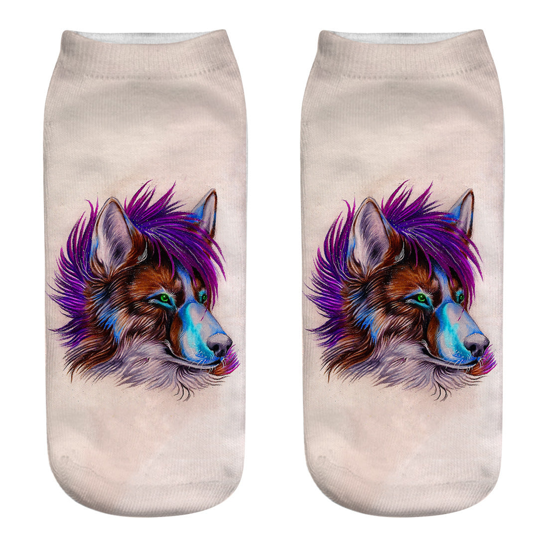 Printed Women's Socks Wolf Head 3D Printing Short Socks Creative Intention