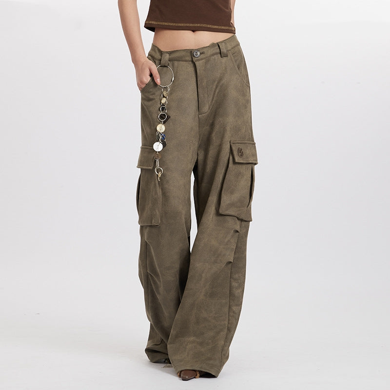 Pleated High Waist Retro Pocket Straight Wide Leg Overalls