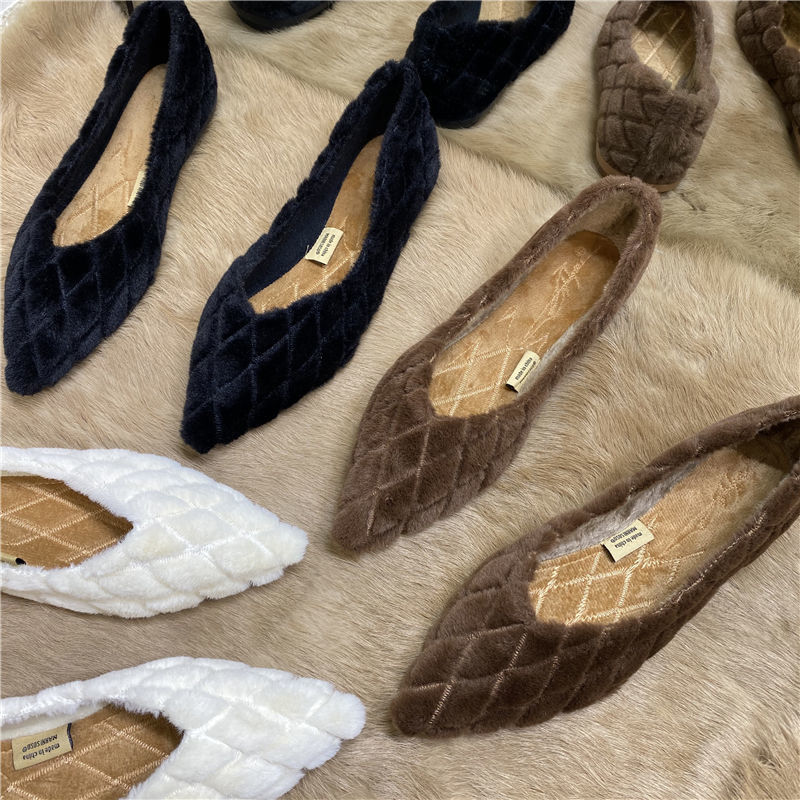 Pointed Rhombus Flat Bottom Plus Cashmere Beanie Shoes