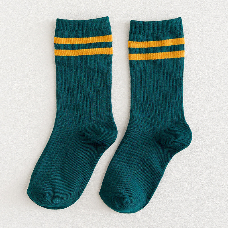 Mid-calf Length College Style Parallel Bars Trendy Retro Women's Striped Socks