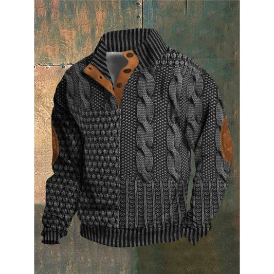 Digital Printing Stand Collar Men's Street Trend Buckle Polo Sweater 3D
