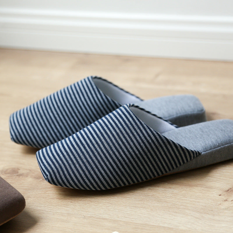 Lovers Knitted Striped Square Head Soft Bottom Home Slippers