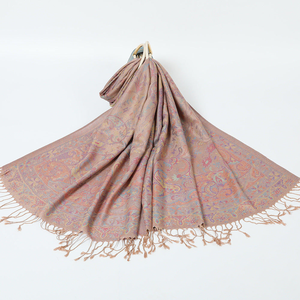 Export Scarf Ethnic Style Jacquard Cashew Tassel Shawl