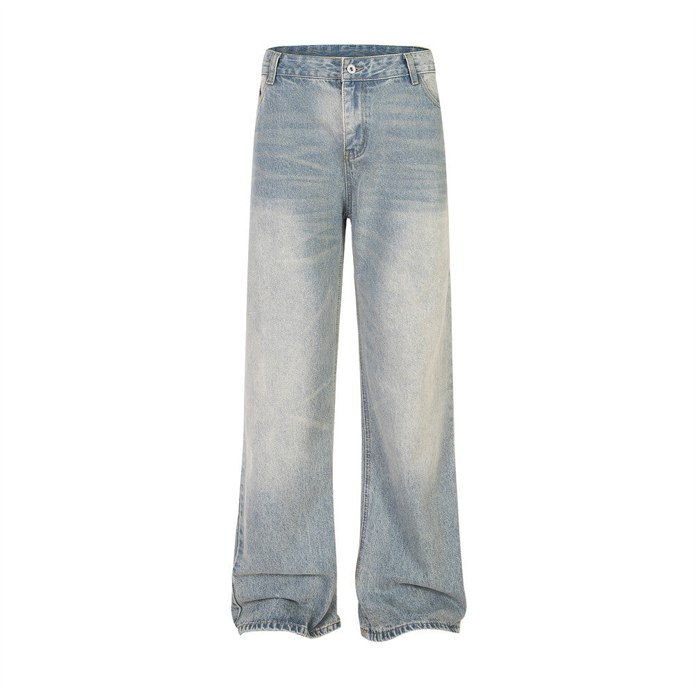 Punk-washed denim-bukser med slidt-look, lige ben, street fashion retro