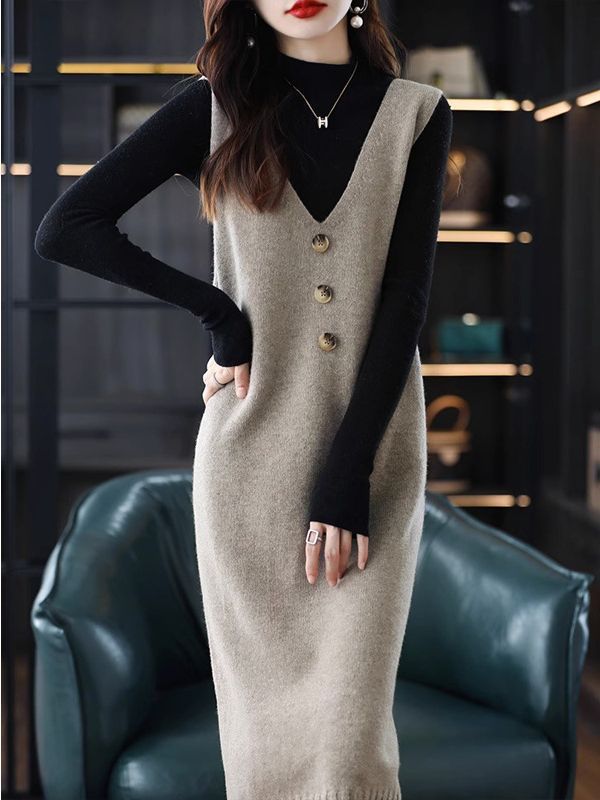 Knitted Vest Jumper Skirt Women's Outer Wear