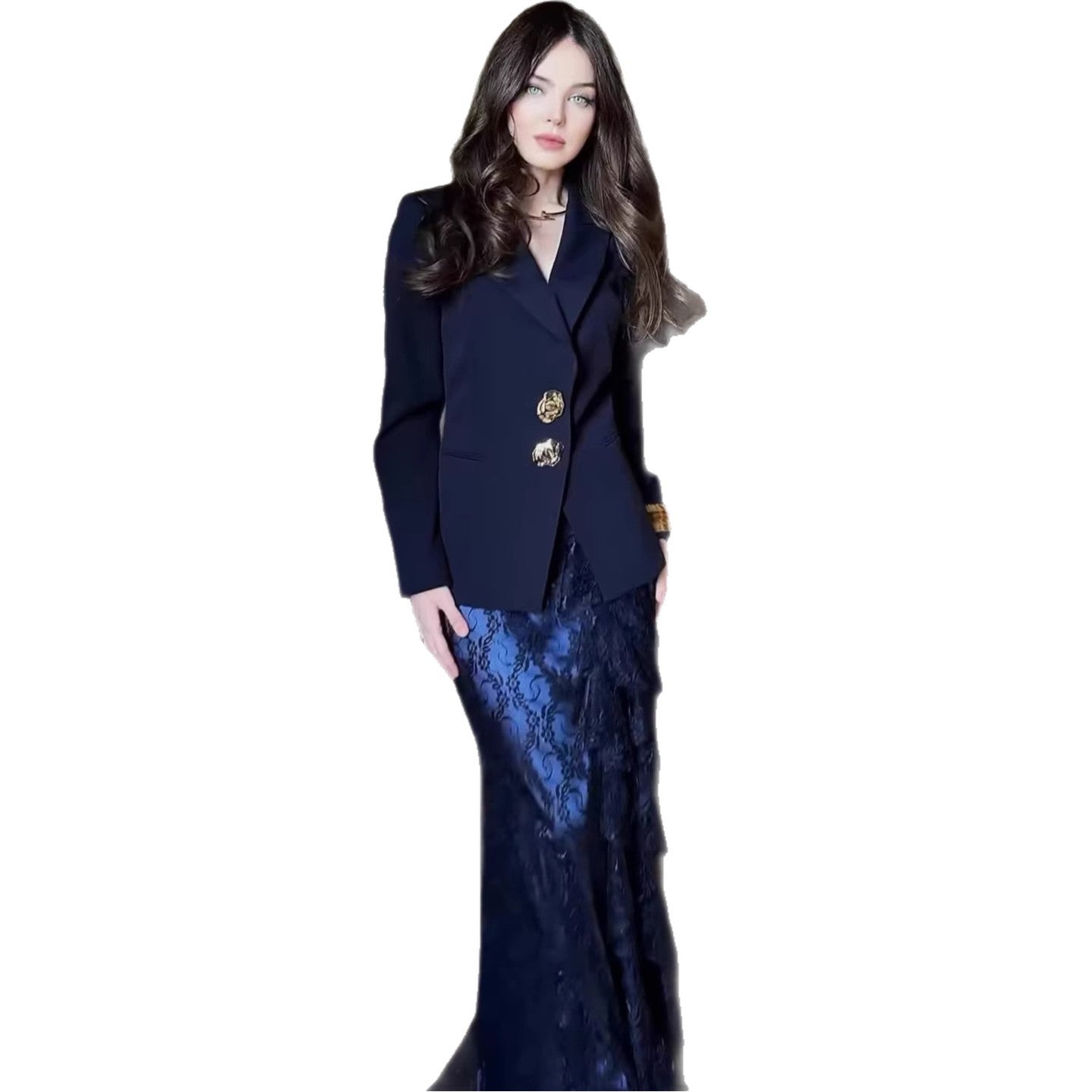 Sophisticated Slim Fit Long Sleeve Tailored Blazer And Skirt Set With A Cinched Waist