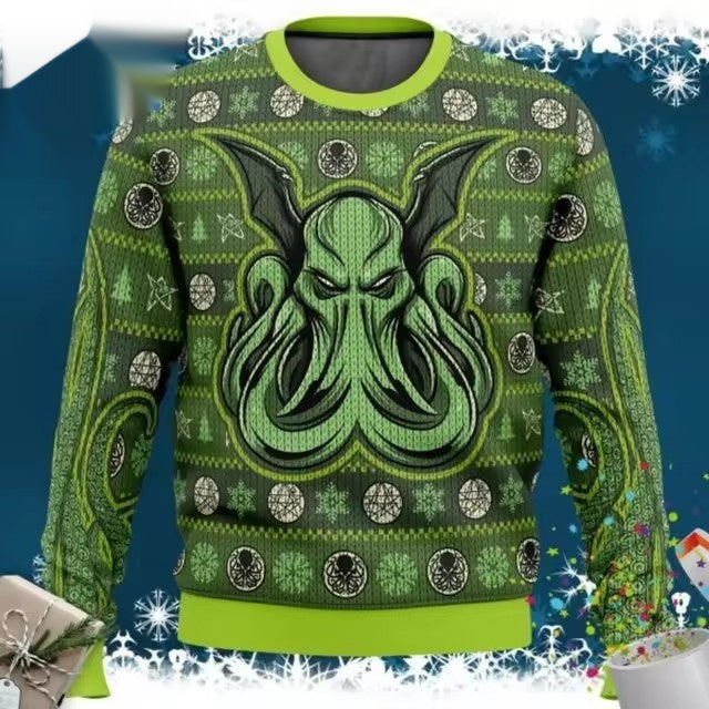 Cthulu Digital Print Christmas Gift Sweater