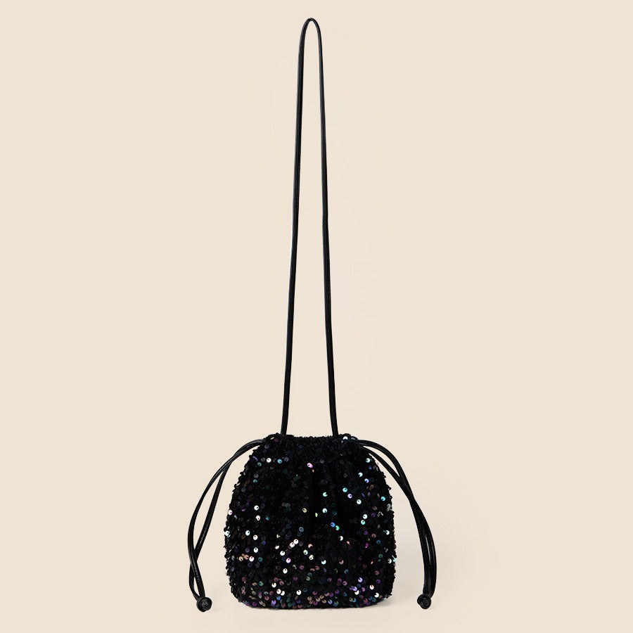 Drawstring Pull String Shoulder Bag Women's Starry Sequins