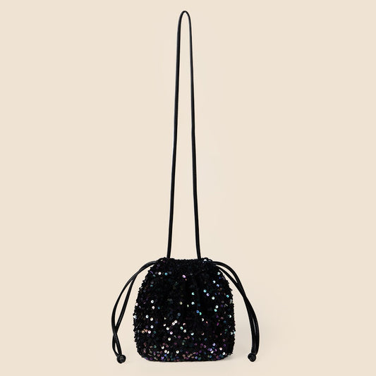 Drawstring Pull String Shoulder Bag Women's Starry Sequins