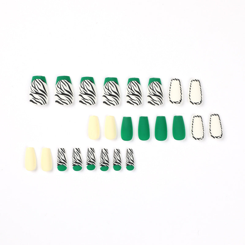 Women's Fashion Green Edge French Black Striped Wear Nail