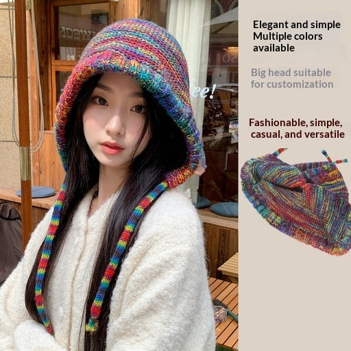 AutumnWinter Rainbow Striped Earflap Knit Hat
