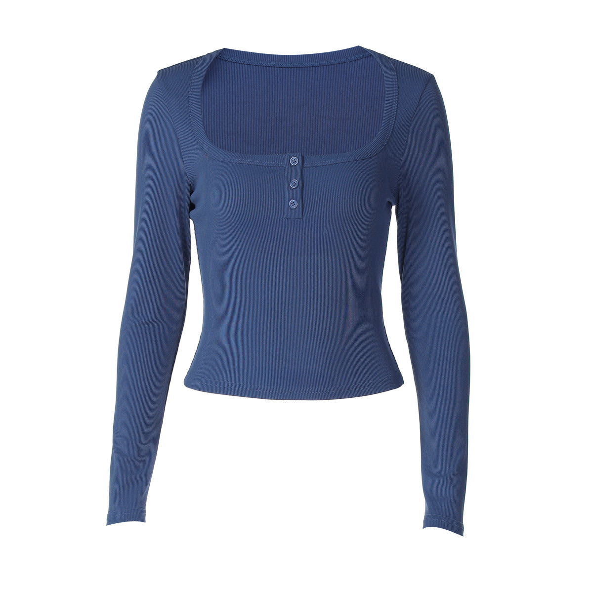 Mode T-shirt med firkantet krave i ensfarvet stretch med stram pasform