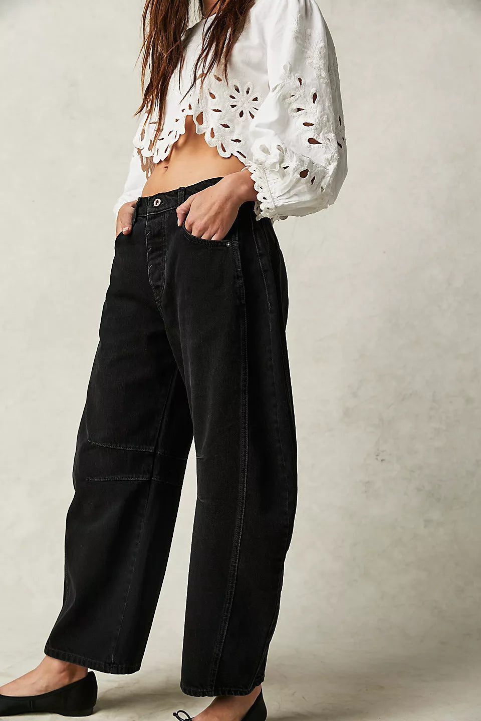 Womens Jeans Loose Straight Leg Washed Denim With A Wide Leg Draping Fit