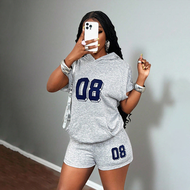 Casual Sport Solid Color Printed Letter Loose Hooded Sweatshirt Set