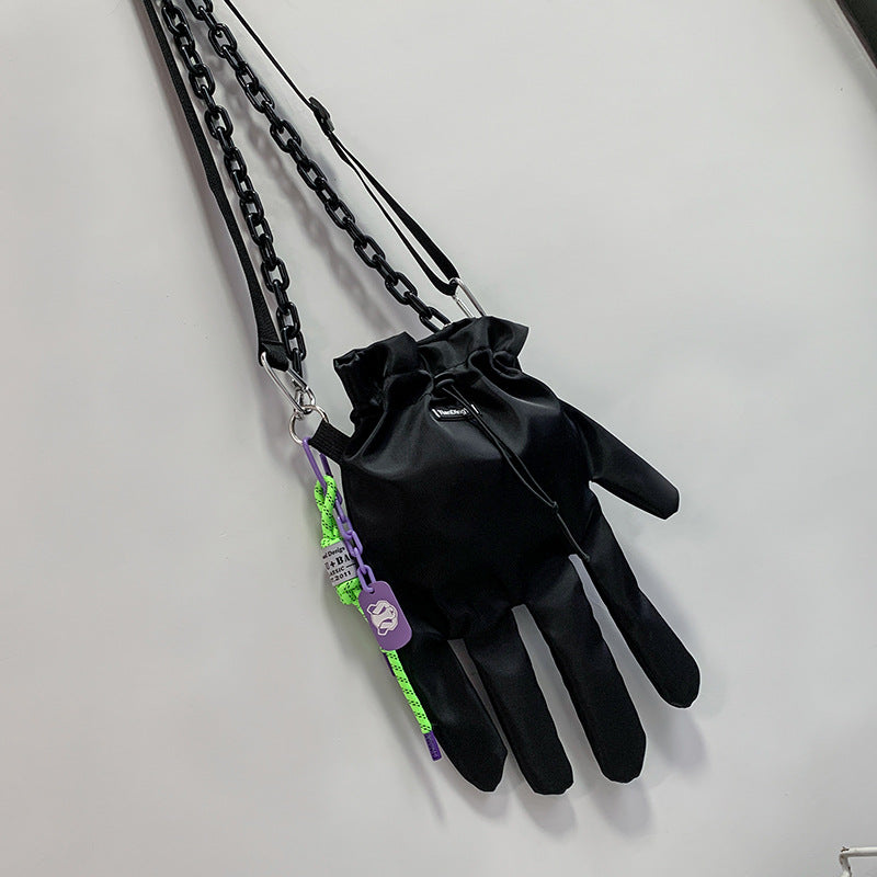 Glove-shaped Black Drawstring Pleated Female Bag