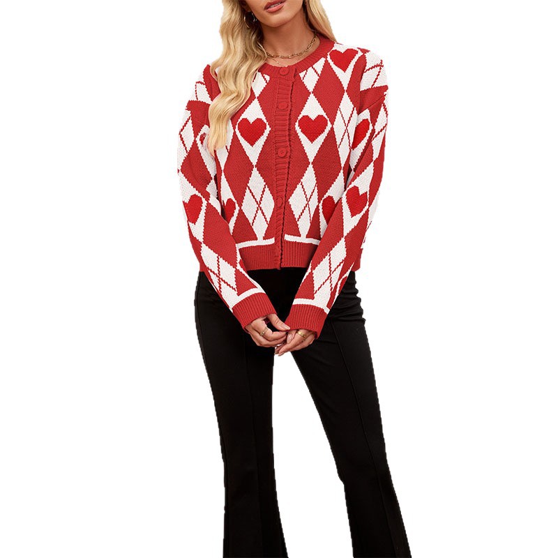 Valentine's Day Cardigan Heart Knitted Sweater Coat