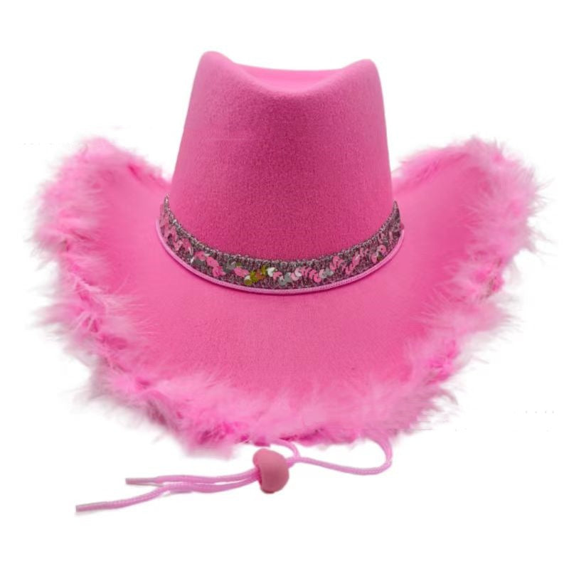 Sequined Ribbon Upturned Eaves Raw Edge Denim Top Hat