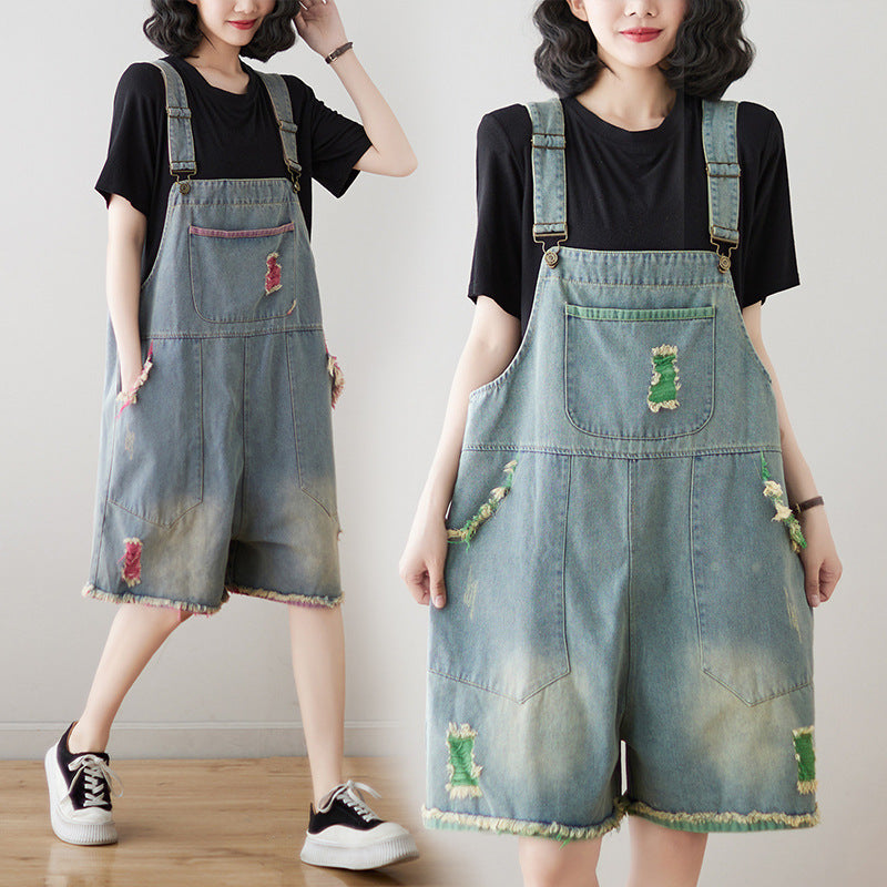 Fashion Retro Strap Denim Shorts