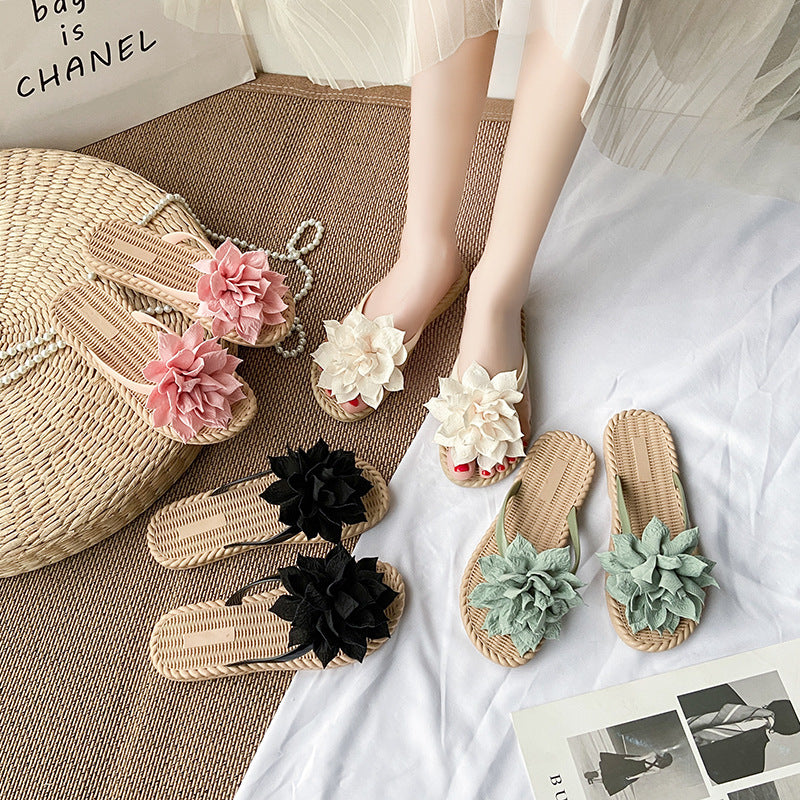Gentle Woman Blomster All-matching Flade Sko Skridsikre Strandsandaler