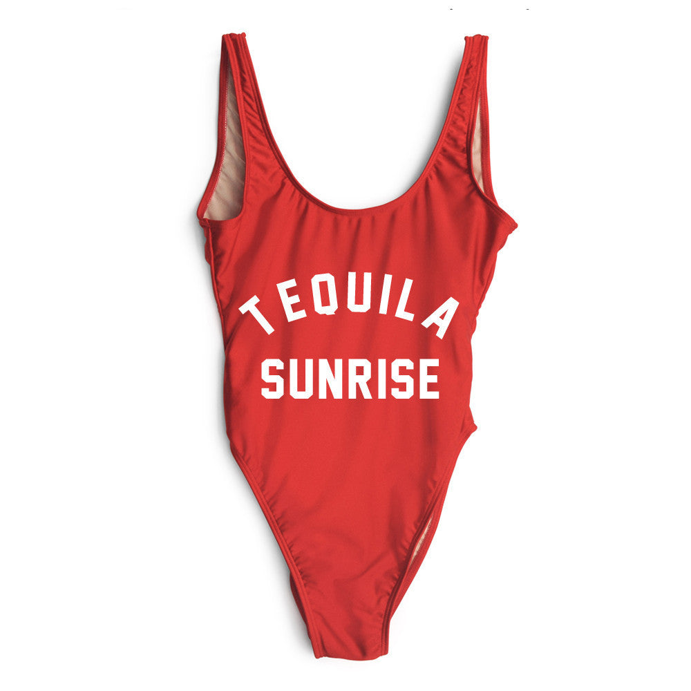 European And American TEQUILA SUNRISE Letter Printing One-piece Swimsuit