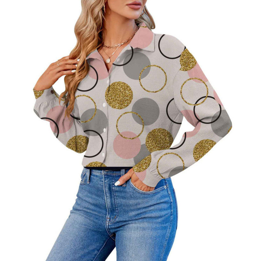 Women's 3D Printed Fashionable Long-sleeved Lapel Shirt