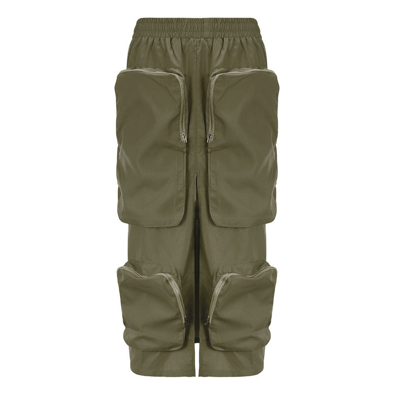 Fashion Street Tooling Wind Big Pockets Tighten Waist