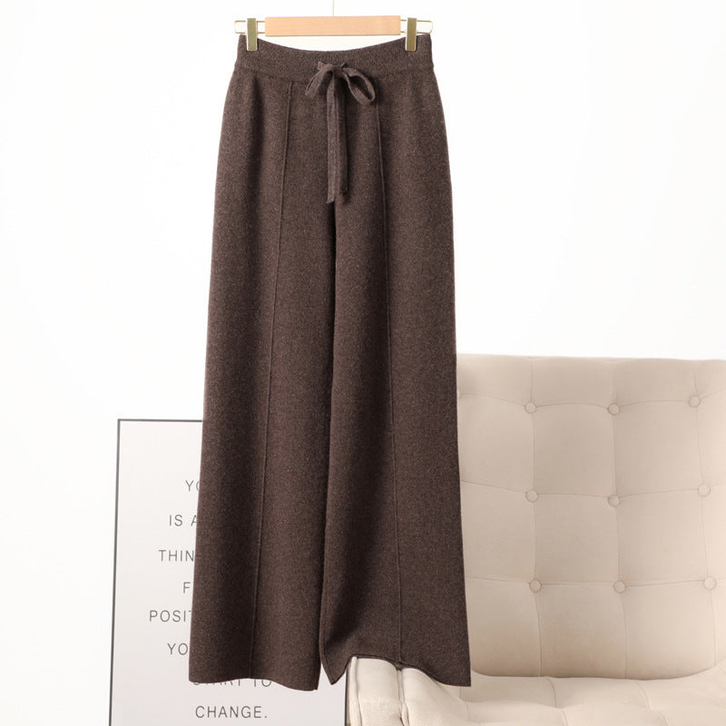 New High Waist Outer Wear Thick Wool Knitted Trousers Drape