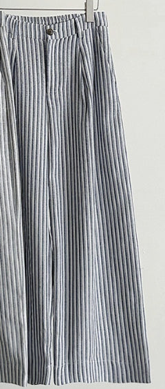 Striped Cotton And Linen Wide-leg Pants High Waist