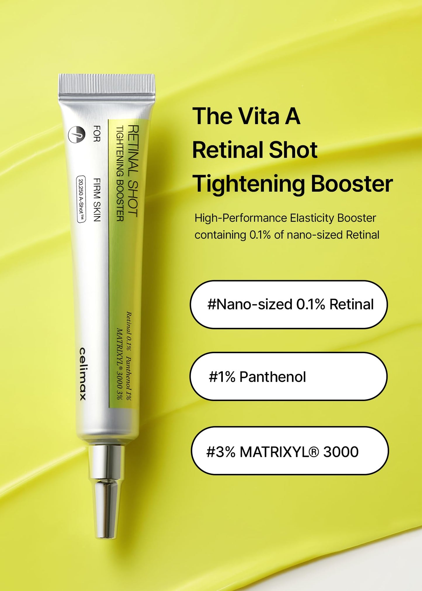 celimax The Vita A Retinal Shot Tightening Booster | med retinal, matrixyl, ger mindre porer, rynkor och fina linjer, ger fastare hud, 15 ml