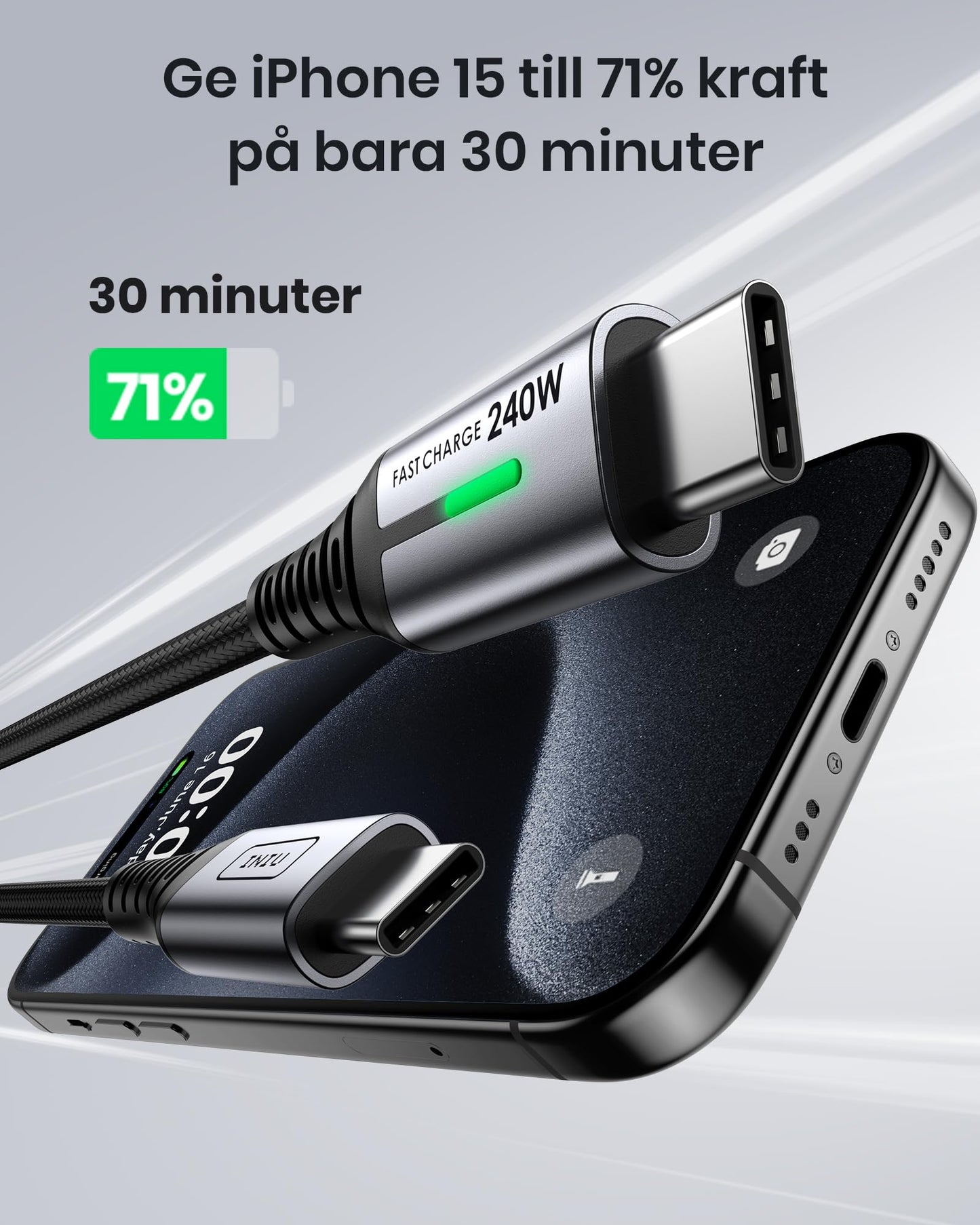 INIU 240W USB C till USB C-kabel [2M, 2-pack], PD3.0 Snabbladdningskabel, Nylon Typ C Laddningskabel för iPhone 16 15 Pro Max MacBook iPad Samsung S24 S23 Note 20 Pixel Dell Steam Deck Laptops etc.