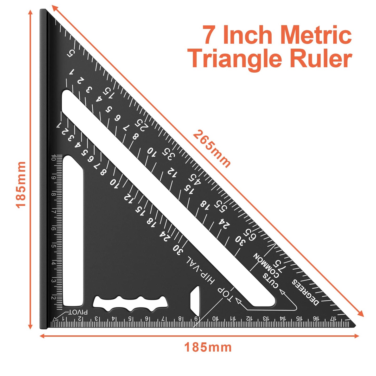 Newaner 180 mm snickarvinkel, aluminiumlinjal, 45°, 90° förtjockad, triangulär snickarvinkel, hög precision mätverktyg, för snickare, takläggare, ingenjör (svart)