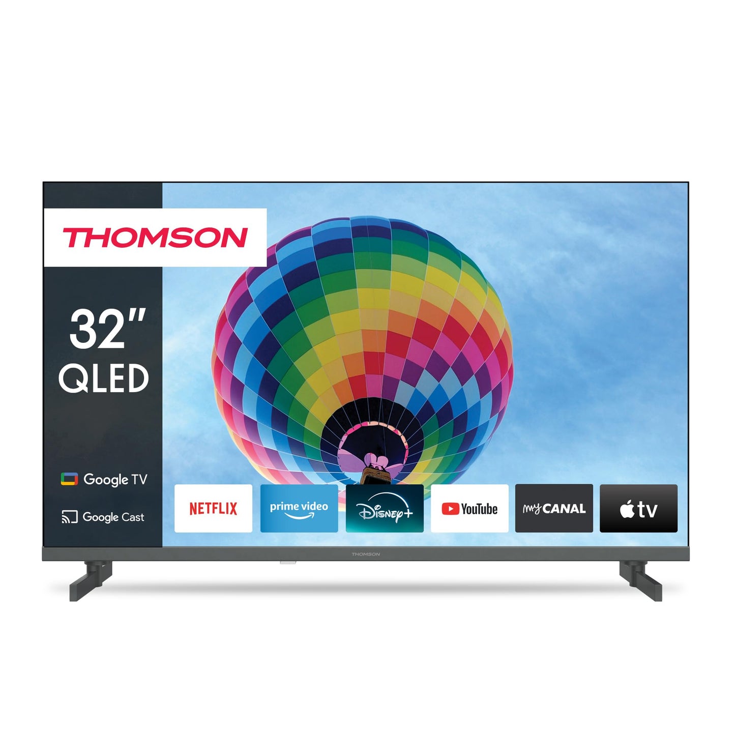 THOMSON 32 Tum (80cm) QLED Google Smart TV, Wi-Fi, Dolby Audio, HDR10, Bluetooth 5.1, Triple-Tuner (Kabel/Satellit/Antenn), HDMI, CI+, A+ Panel - 32QG4S14