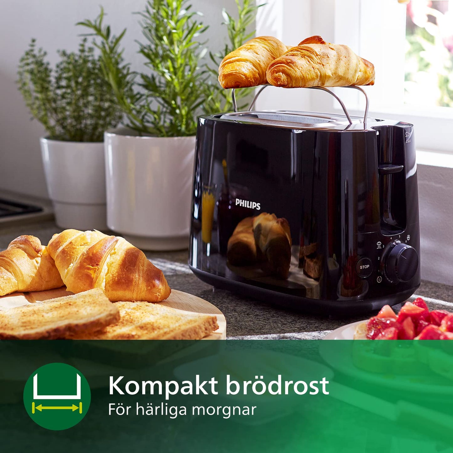 PHILIPS HD2581/90 Brödrost, Svart, 18.8 x 27.5 x 15.6 cm