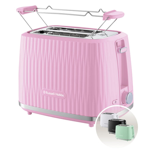 Russell Hobbs 2 skivor (6 rostningsnivåer, höglyftsfunktion, inställningar för fryst bröd, uppvärmning och stoppfunktion, uppvärmningsgaller ingår, texturerad exteriör) Eden Rosa 27372-56