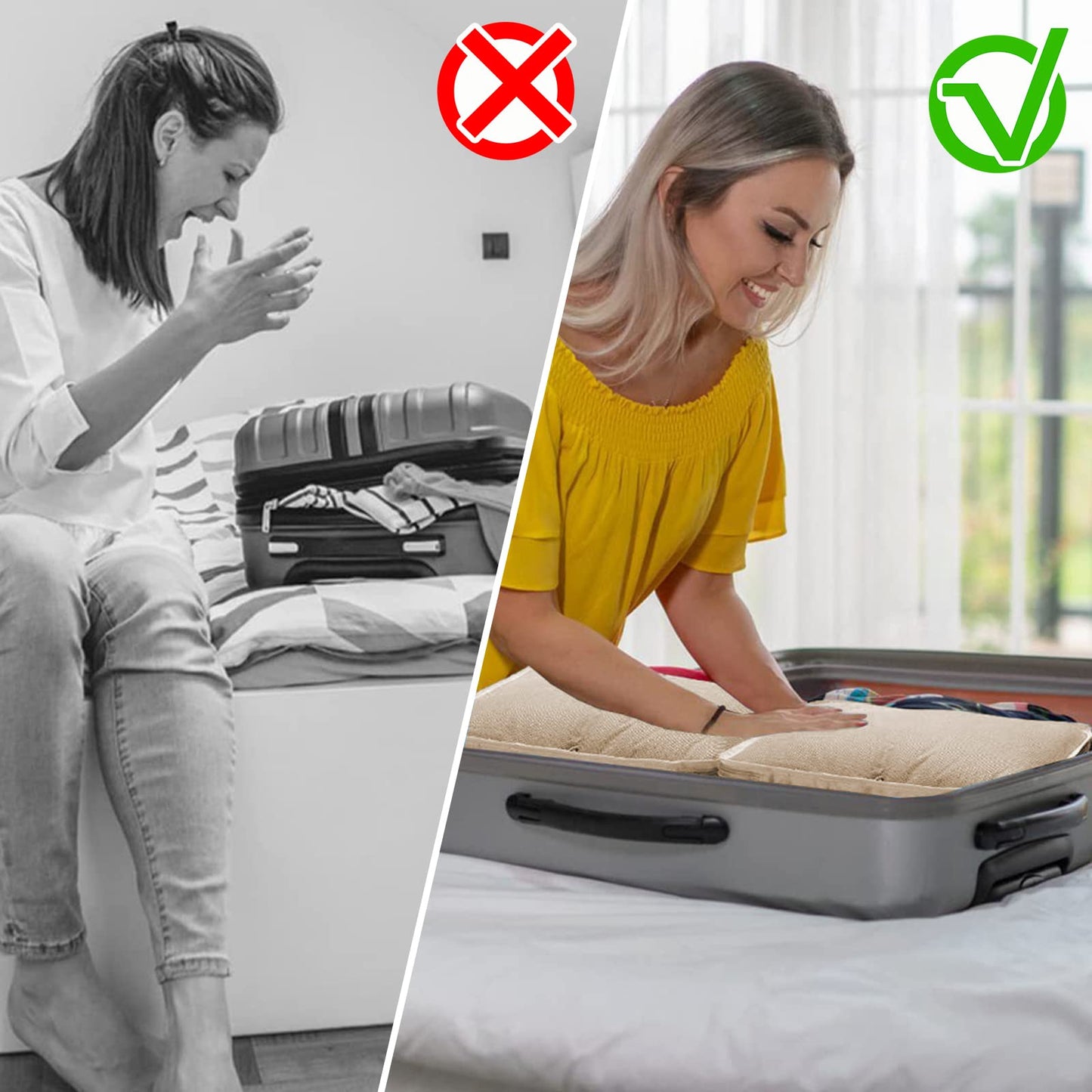 Newaner Resväskorganisatör i 9 delar, multifunktionella packkuber, vattentäta reseklädfack, komprimerbar packkub för semester, med skoväska, kosmetikväska och packpåsar, beige