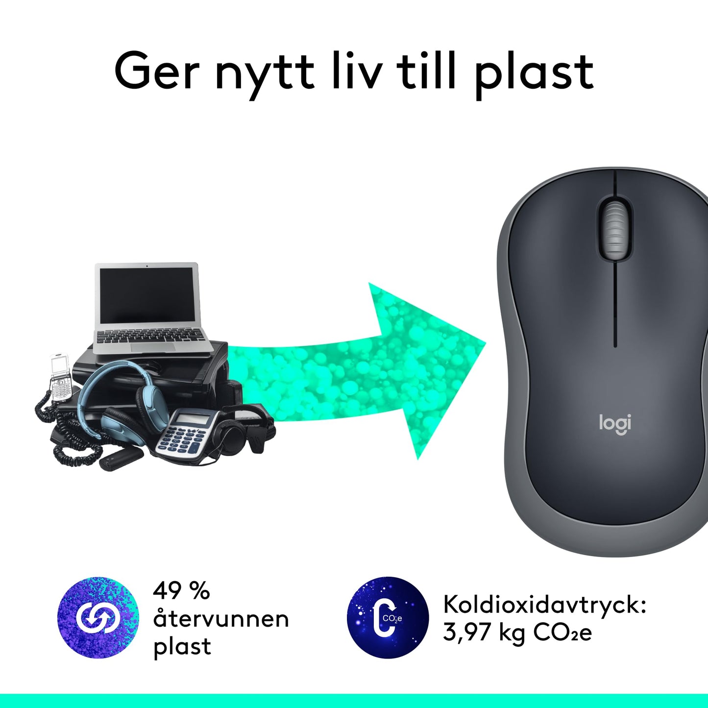 Logitech 910-002235 M185 trådlös mus USB för PC Windows, Mac och Linux, Grå,Svart