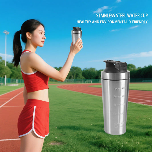 Rostfritt stål proteinshaker, BlenderBottle, 750 ml proteinshaker, sport fitness proteinskakare protein med skala, shaker för fitnessshakes (A)