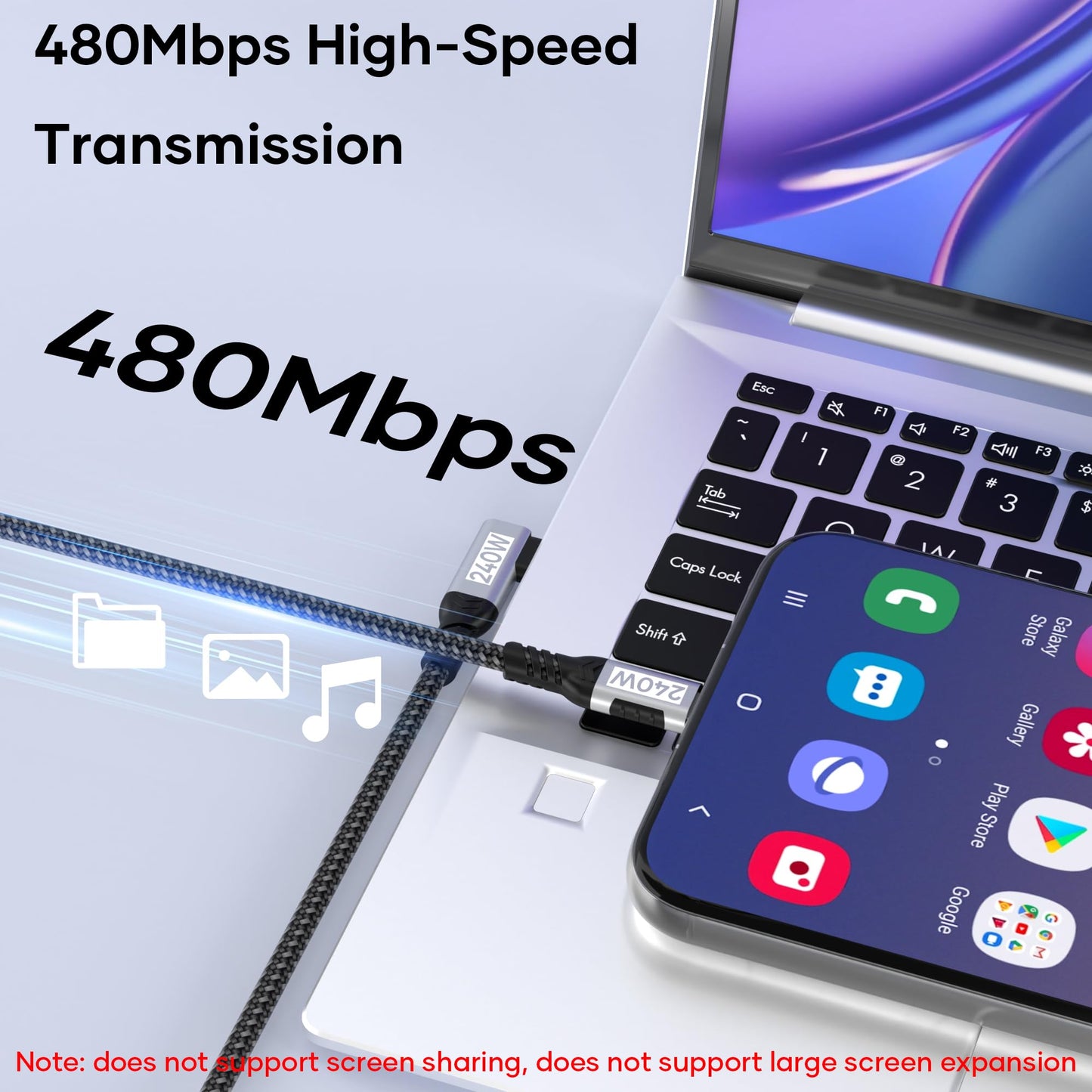 5 m USB-C till USB-C-kabel, [240 W, 48 V/5 A] 90 graders nylonflätad PD3.1 snabbladdningskabel för 16/15/Pro Max, Galaxy S24/S23, MacBook Pro/Air, iPad Pro/Air/Mini/Switch