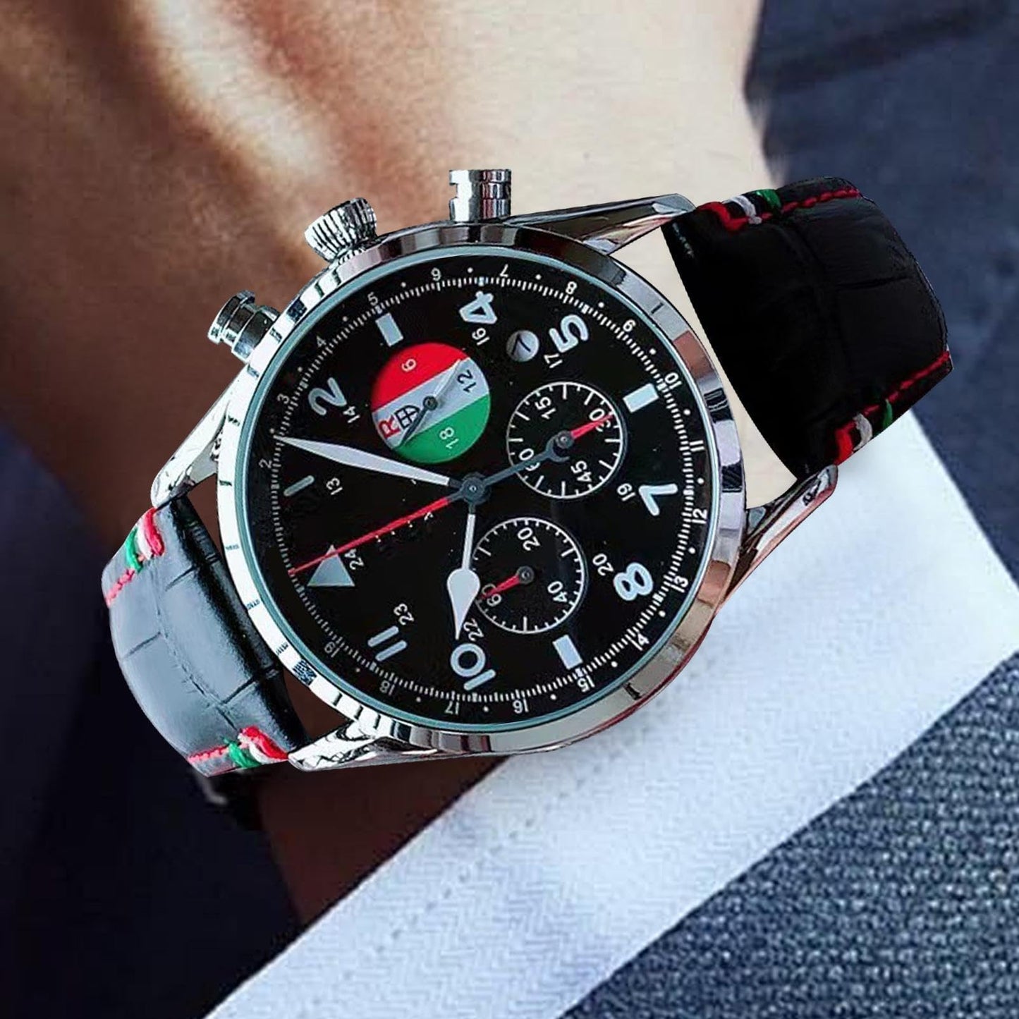 Analog Wristwatch, Mechanical Watch, Automatic Display Waterproof Stylish Men's Timepiece with Leather Strap for Business, Fashion, Calendar and 24-Hour Indication, 43mm Dial
