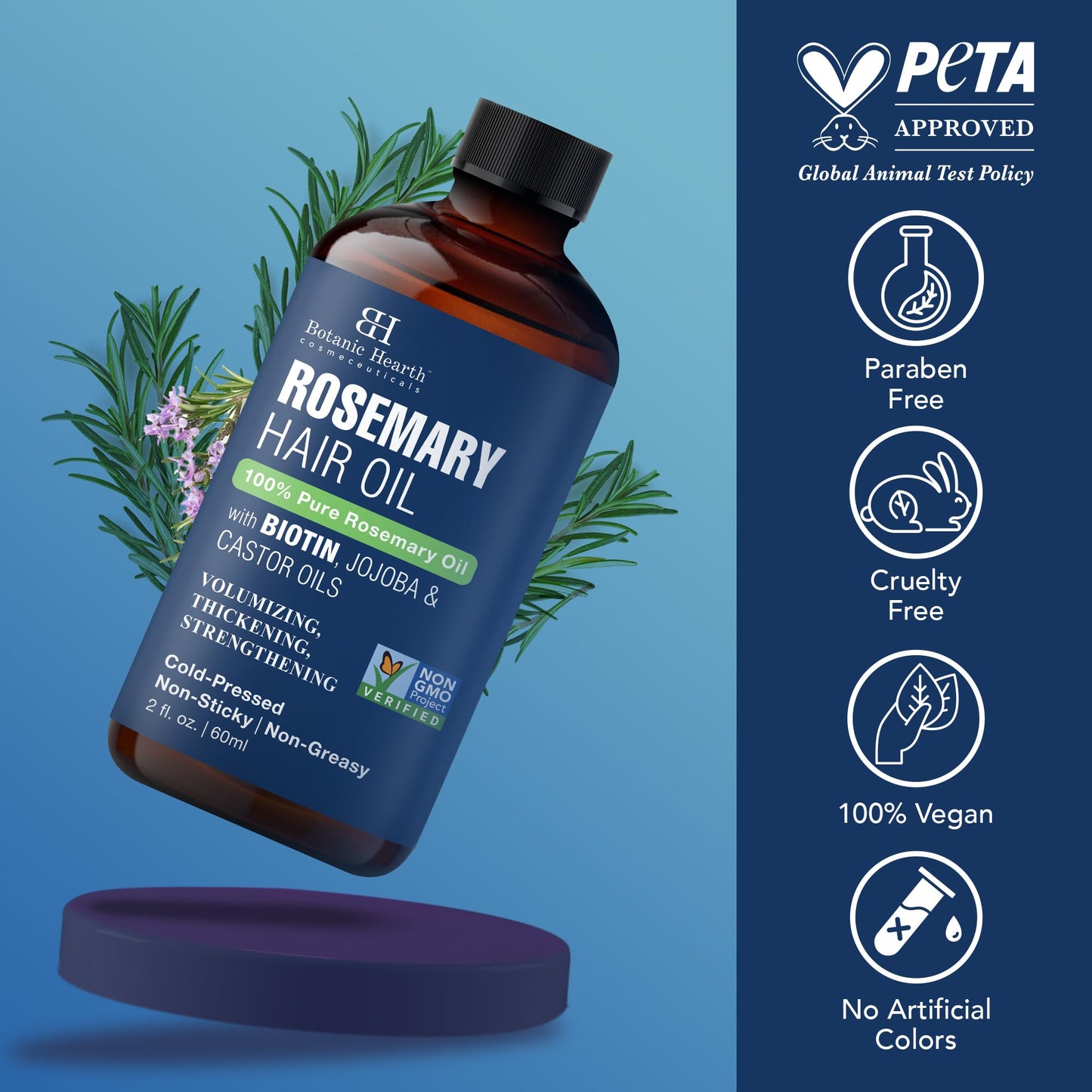 Botanic Hearth 100 % Pure Rosemary Oil för Hair Growth Infused with Biotin | Hårstränghetsbehandling | närande och volym | Med Jojoba olja & Castorolja | Icke-GMO verifierad | 2 fl oz