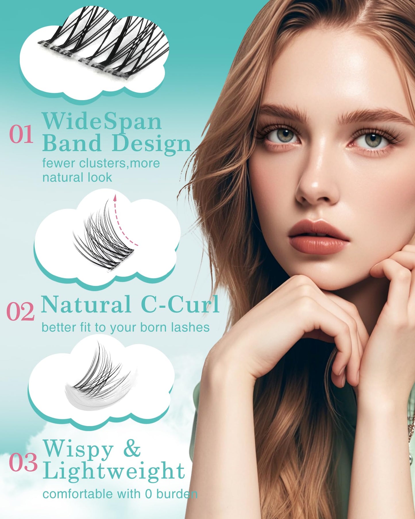 Obeyalash Förlängning ögonfransar Wispy C Curl falska ögonfransar enskilda kluster lashes kattöga 8–16 mm naturlig lash kluster naturlig look klar band DIY ögonfransar mjuka och bekväma förlängningar