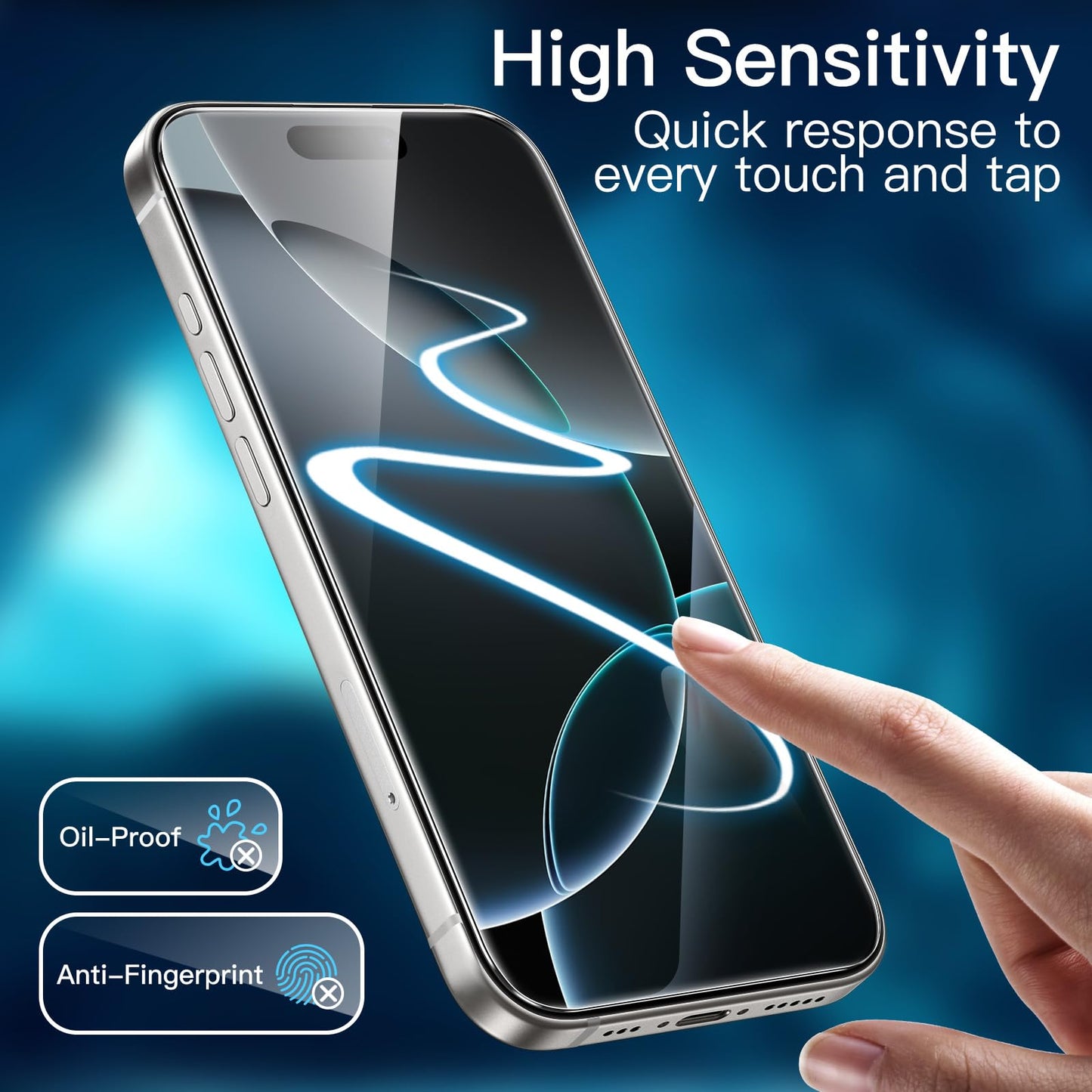 JETech Skärmskydd för iPhone 16 Pro 6,3-Tum, Härdat Glasfilm med Enkelt Installationsverktyg, Fodral-Vänligt, HD Klar, 3-Pack